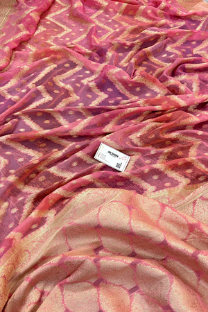 Baby Pink Golden Zari Georgette Silk Banarasi Saree