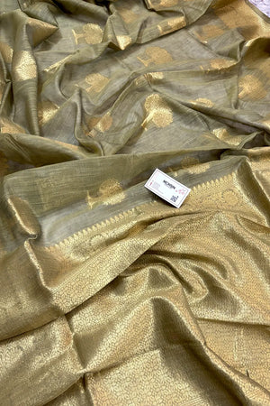 Beige Resham Zari Cotton Silk Banarasi Saree