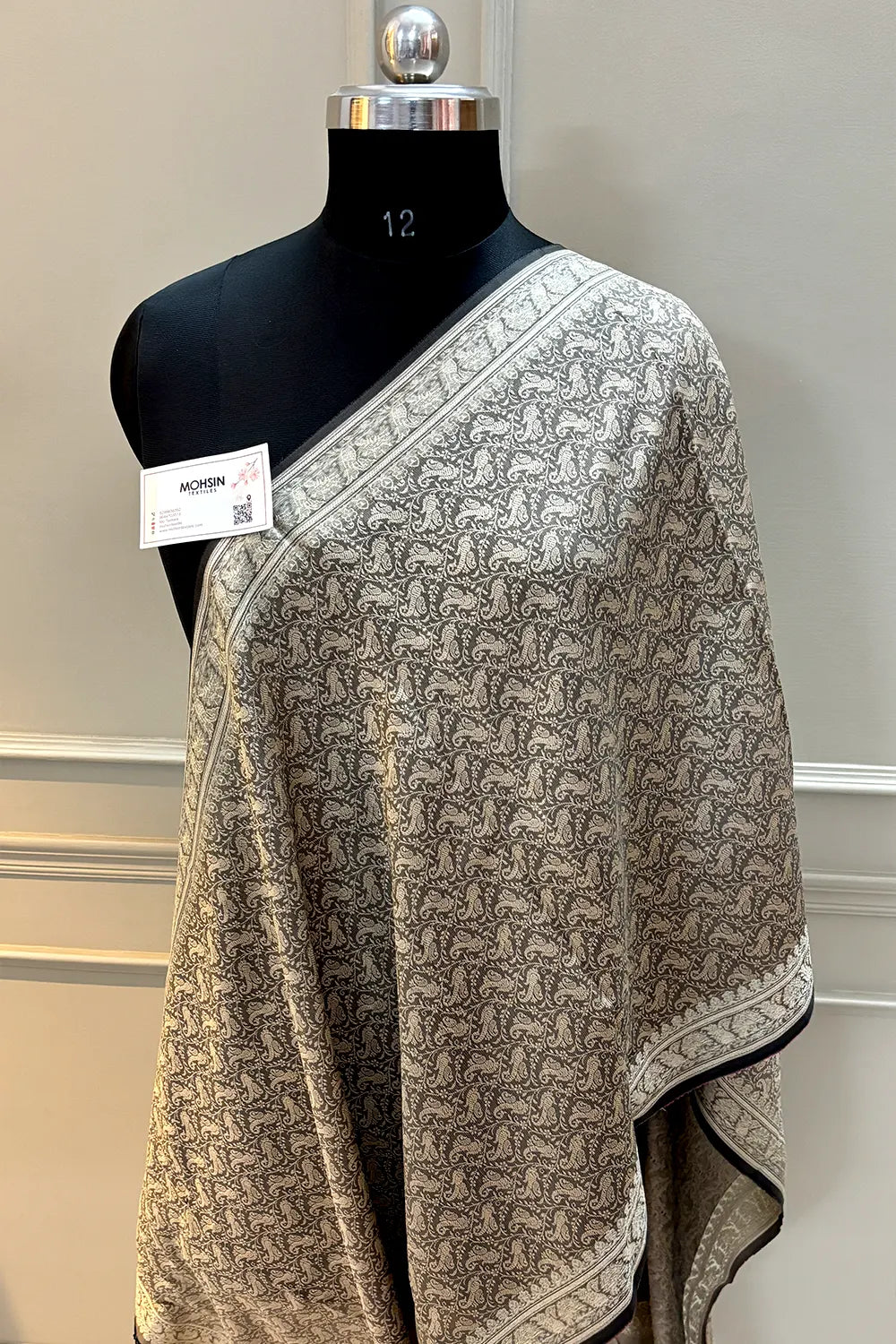 Beige Resham Zari Silk Banarasi Stole