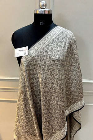 Beige Resham Zari Silk Banarasi Stole