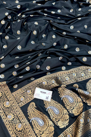 Black Chand Tara Katan Silk Banarasi Saree