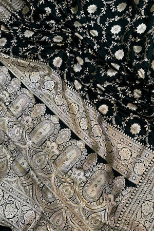 Black Ghumi Jaal Katan Silk Banarasi Saree