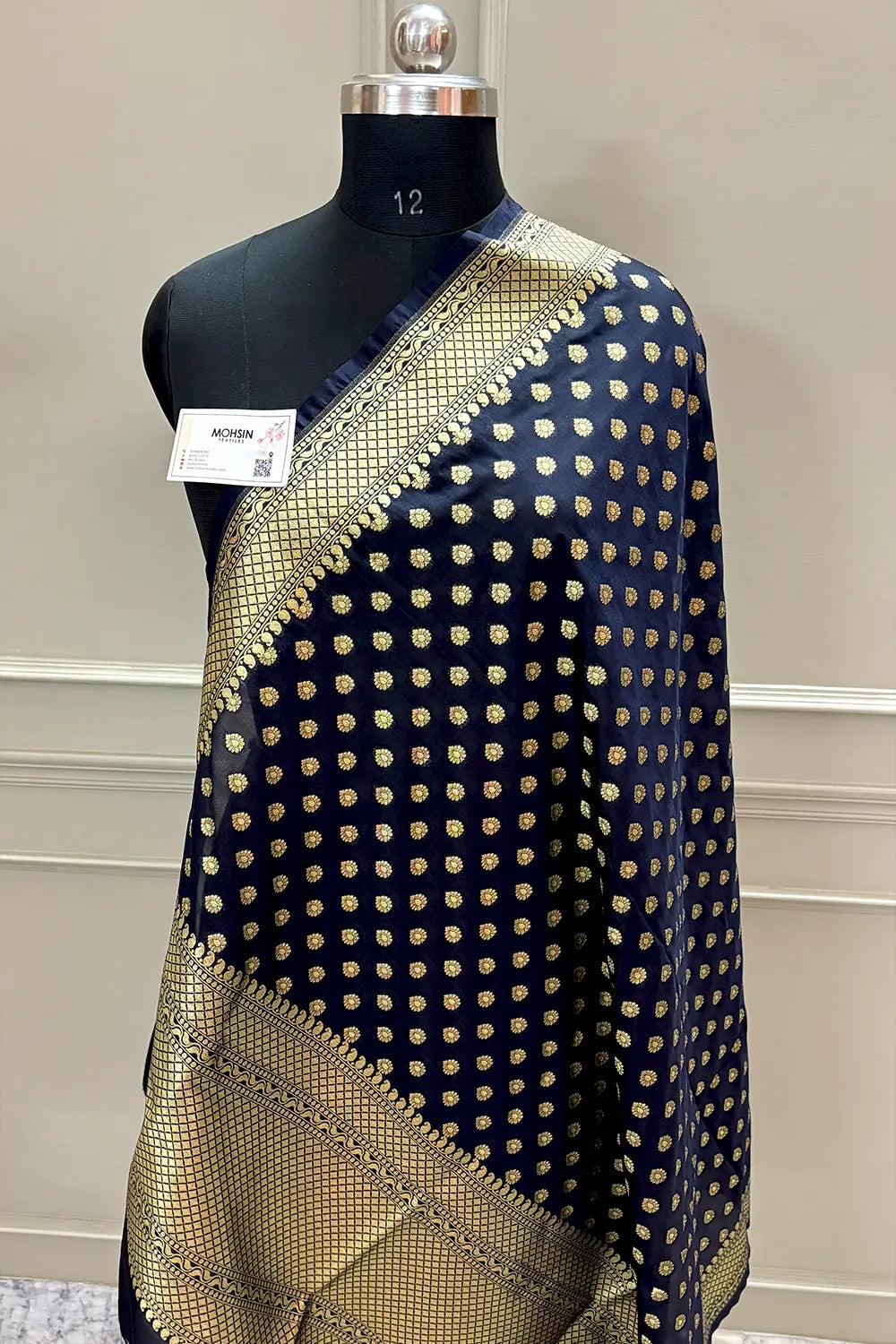 Black Golden Zari Katan Silk Banarasi Dupatta