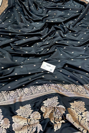 Black Golden Zari Katan Silk Banarasi Saree