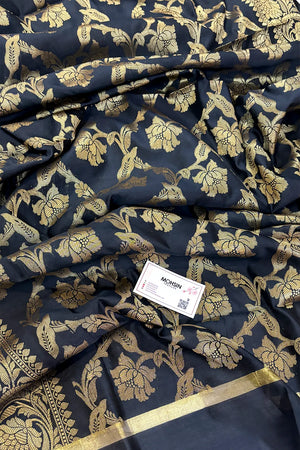 Black Golden Zari Satin Silk Banarasi Dupatta