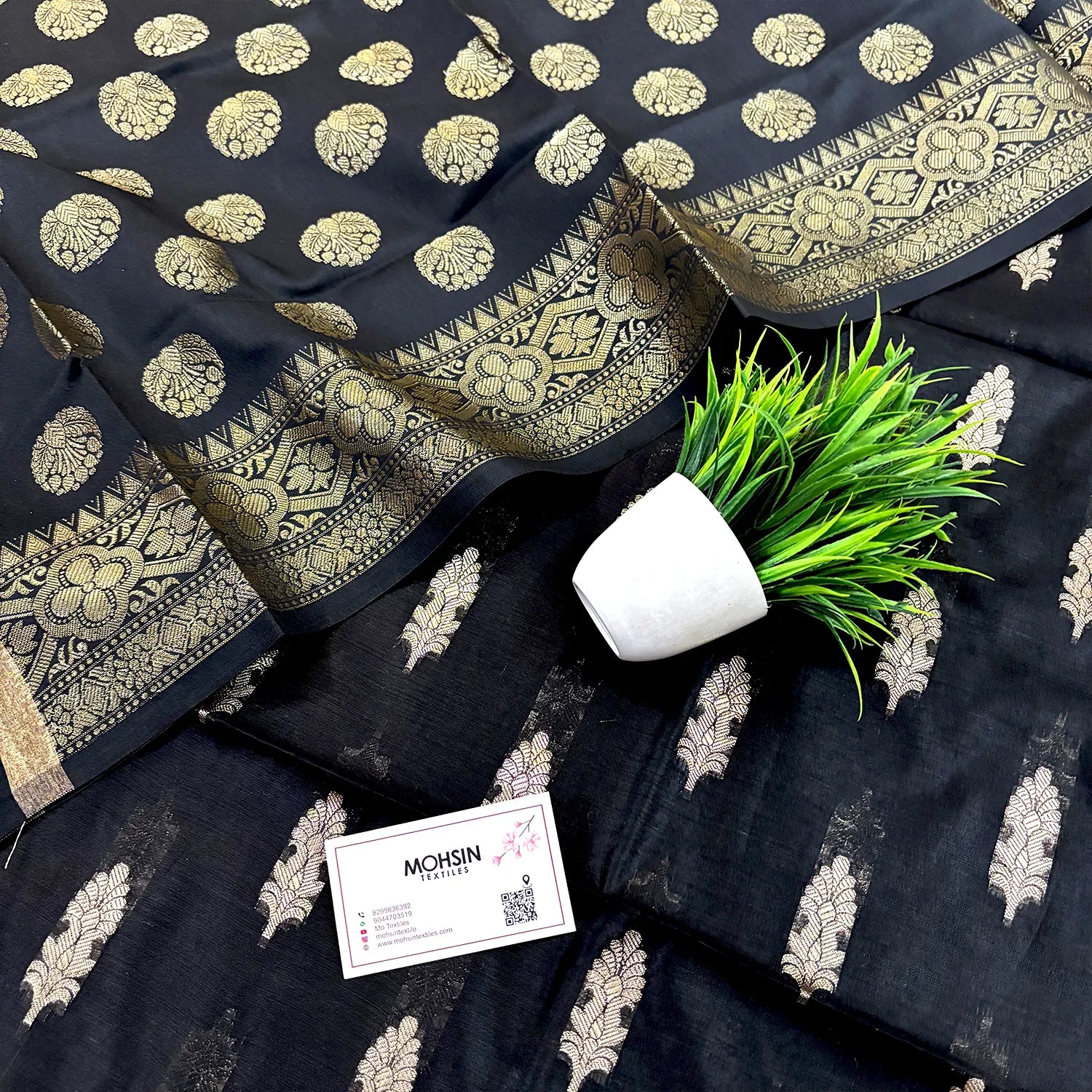 Black Golden Zari Satin Silk Banarasi Suit