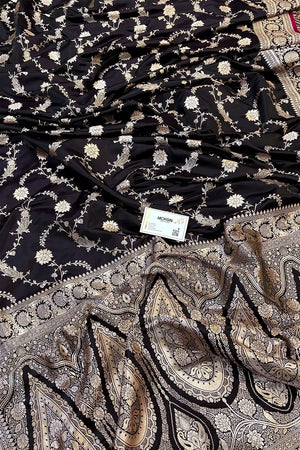 Black Makra Jaal Katan Silk Banarasi Saree