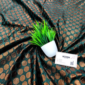 Bottle Green Dollar Buti Shimmer Silk Banarasi Fabric