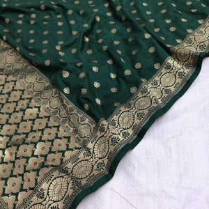 Bottle Green Handloom Pure Katan Silk Banarasi Dupatta
