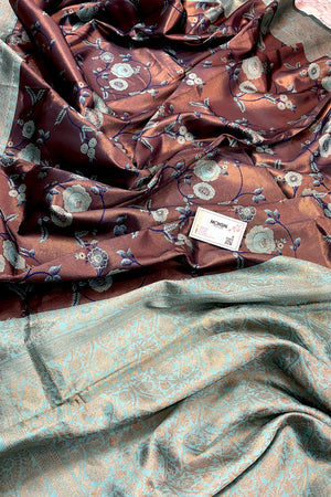 Coper and Teal Resham Zari Banarasi Silk Saree