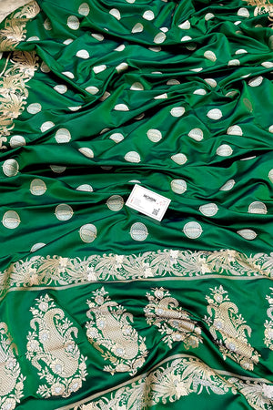 Emerald Green Golden Zari Katan Silk Banarasi Saree