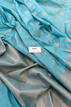Firozi Autumn Buti Chanderi Silk Banarasi Saree