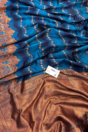 Firozi Golden Zari Silky Banarasi Saree