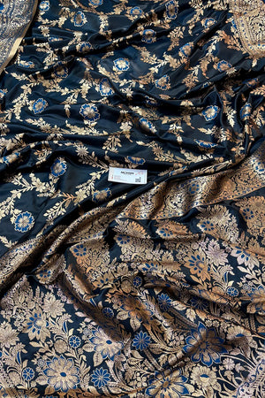 Firozi Henna Jaal Katan Silk Banarasi Saree