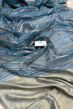 Firozi Resham Zari Chanderi Silk Banarasi Saree