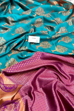 Firozi Resham Zari Silk Banarasi Saree