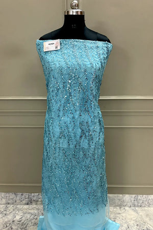 Firozi Sequence Embroidery Net Salwar Suit