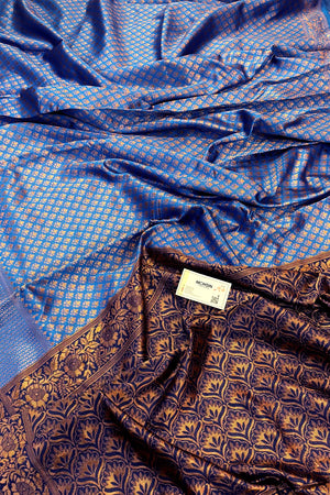 Firozi and Navy Blue Silky Banarasi Saree