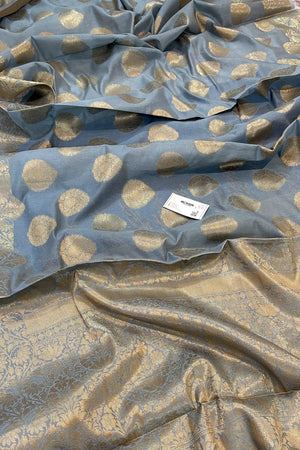 Grey Golden Zari Chanderi Silk Banarasi Saree