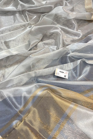 Grey Golden Zari Tissue Silk Banarasi Saree
