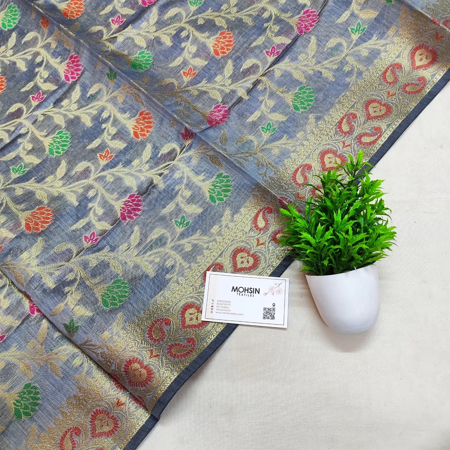 Grey Meenakari Banarasi Silk Dupatta