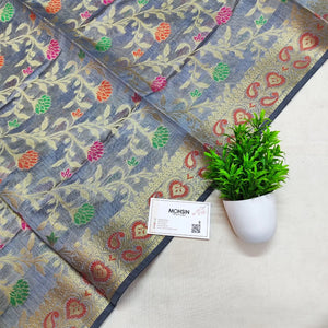 Grey Meenakari Banarasi Silk Dupatta