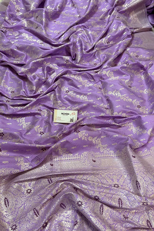 Lavender Golden Zari Satin Silk Banarasi Saree