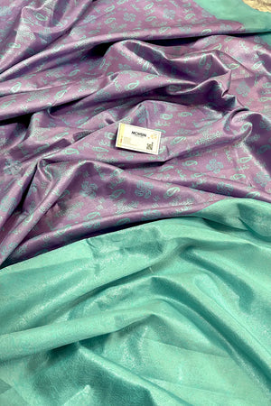 Lavender and Sea Green Resham Silk Banarasi Saree