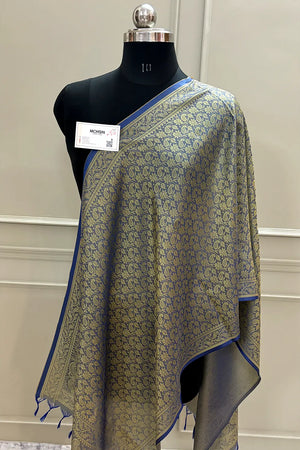 Light Blue Resham Zari Silk Banarasi Stole