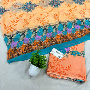 Light Orange and Firozi Printed Cotton Silk Salwar Suit