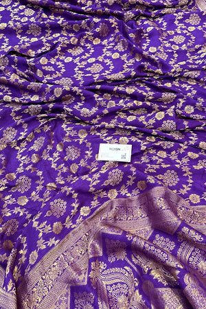 Magenta Golden Zari Georgette Silk Banarasi Saree