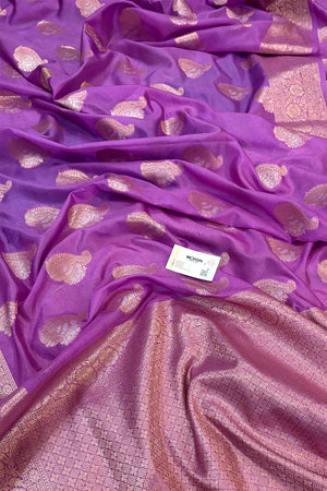 Magenta Golden Zari Organza Silk Banarasi Saree