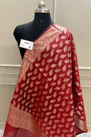 Maroon Golden Zari Banarasi Silk Dupatta