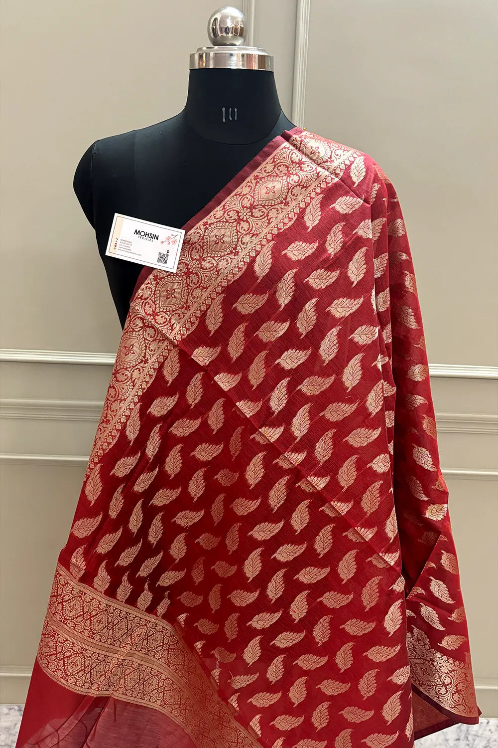 Maroon Golden Zari Banarasi Silk Dupatta