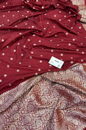 Maroon Golden Zari Dupion Silk Banarasi Saree
