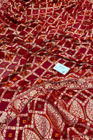 Maroon Golden Zari Georgette Silk Banarasi Saree