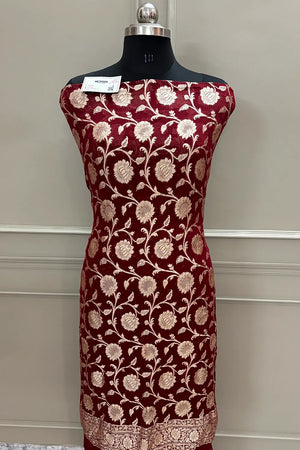 Maroon Golden Zari Pure Georgette Silk Banarasi Suit