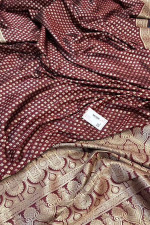 Maroon Golden Zari Satin Silk Banarasi Saree