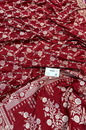 Maroon Jhanjaal Katan Silk Banarasi Saree