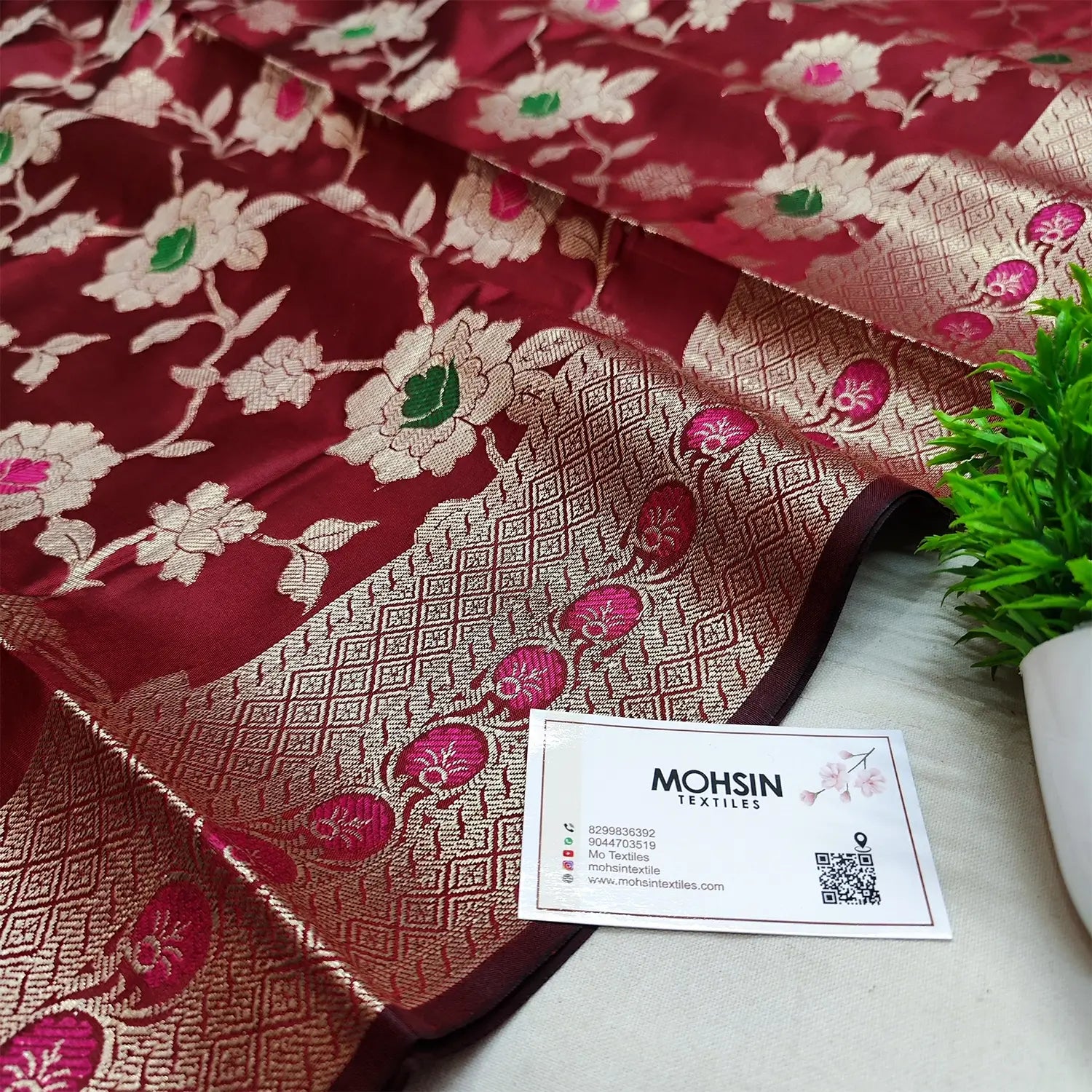 Maroon Meenakari Satin Silk Banarasi Dupatta