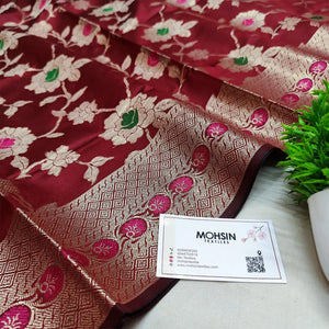 Maroon Meenakari Satin Silk Banarasi Dupatta