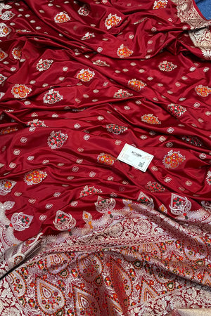 Maroon Pangi Buti Katan Silk Banarasi Saree