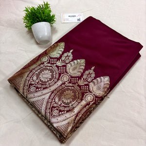 Maroon Plain Golden Zari Katan Silk Banarasi Saree