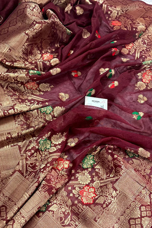 Maroon Resham Zari Banarasi Silk Saree
