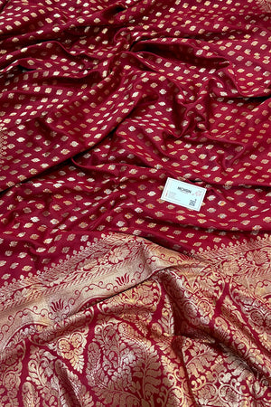 Maroon Resham Zari Silky Banarasi Saree