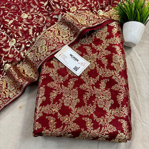 Maroon Stone Work Kimkhab Silk Banarasi Gharara
