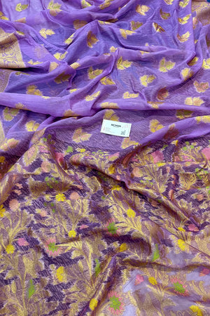 Mauve Golden Zari Dupion Silk Banarasi Saree
