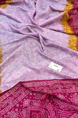 Mauve and Pink Printed Silky Banarasi Saree