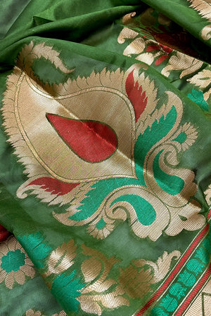 Mehendi Golden Zari Banarasi Silk Saree