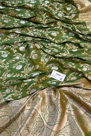 Mehendi Golden Zari Katan Silk Banarasi Saree